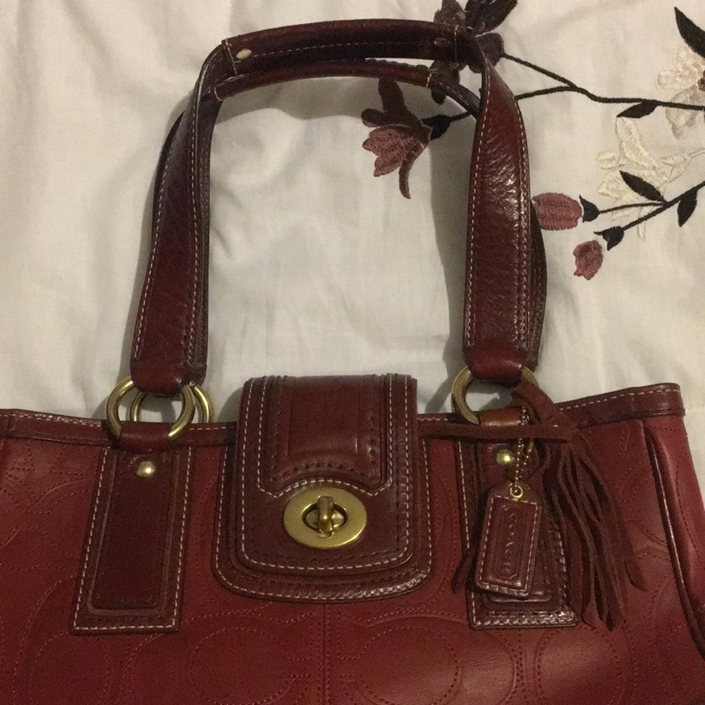 💝 Coach Hamilton Logo Signature Red/Wine Carryall - Picture 5 of 8